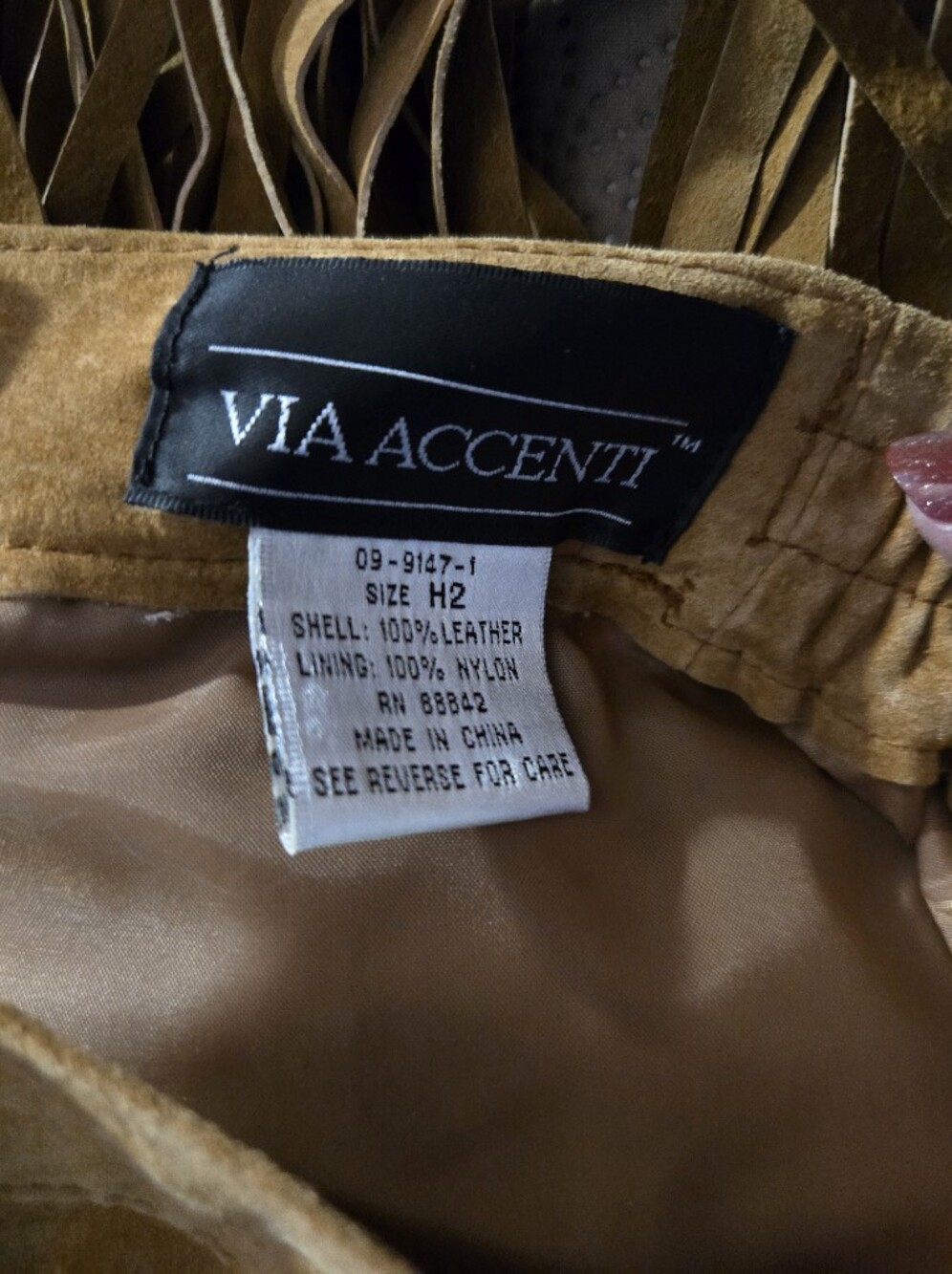 Vintage Via Accenti 100% Leather Fringed Suede Pencil Skirt - Size H2 Or Large - Picture 4 of 4